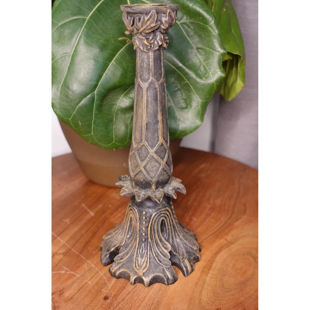 Vintage Tall‎ Single Ornate Brown Candlestick Holder Home Decor